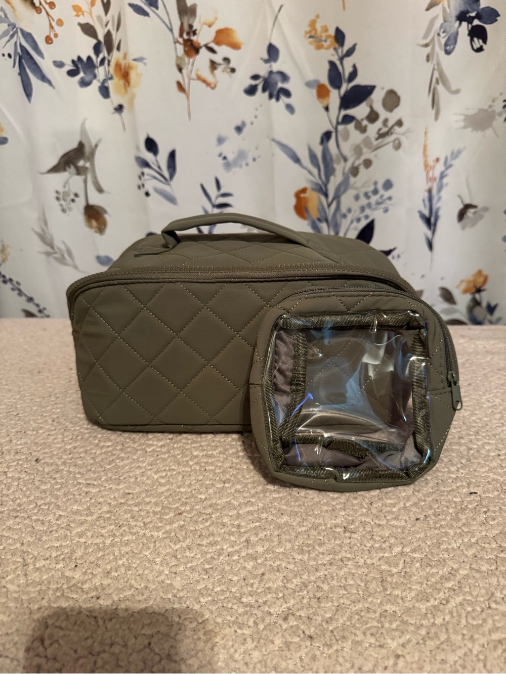 Quilted Olive Green Men’s Travel Dopp Kit with Clear Pouch